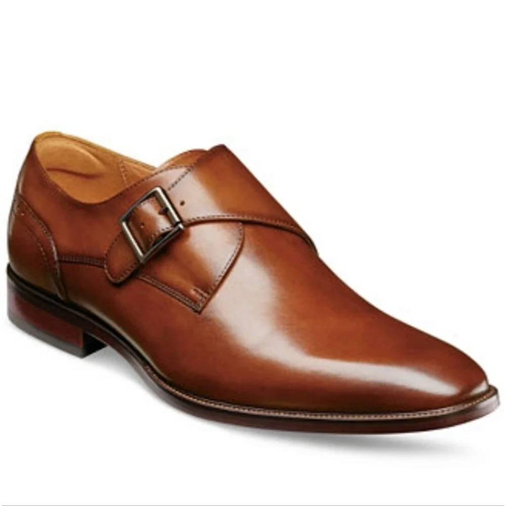 Florsheim Brown Sorrento Plain Toe Single Buckle Leather Men's Dress Shoes Sz 11